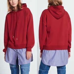 Sandro 2 in 1 Mixed Media Red Blue Twofer Hooded Sweatshirt Tunic Hoodie US S